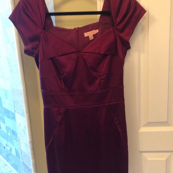 Ted Baker Cranberry Satin Dress Size 3 (M/L) - Picture 2 of 3